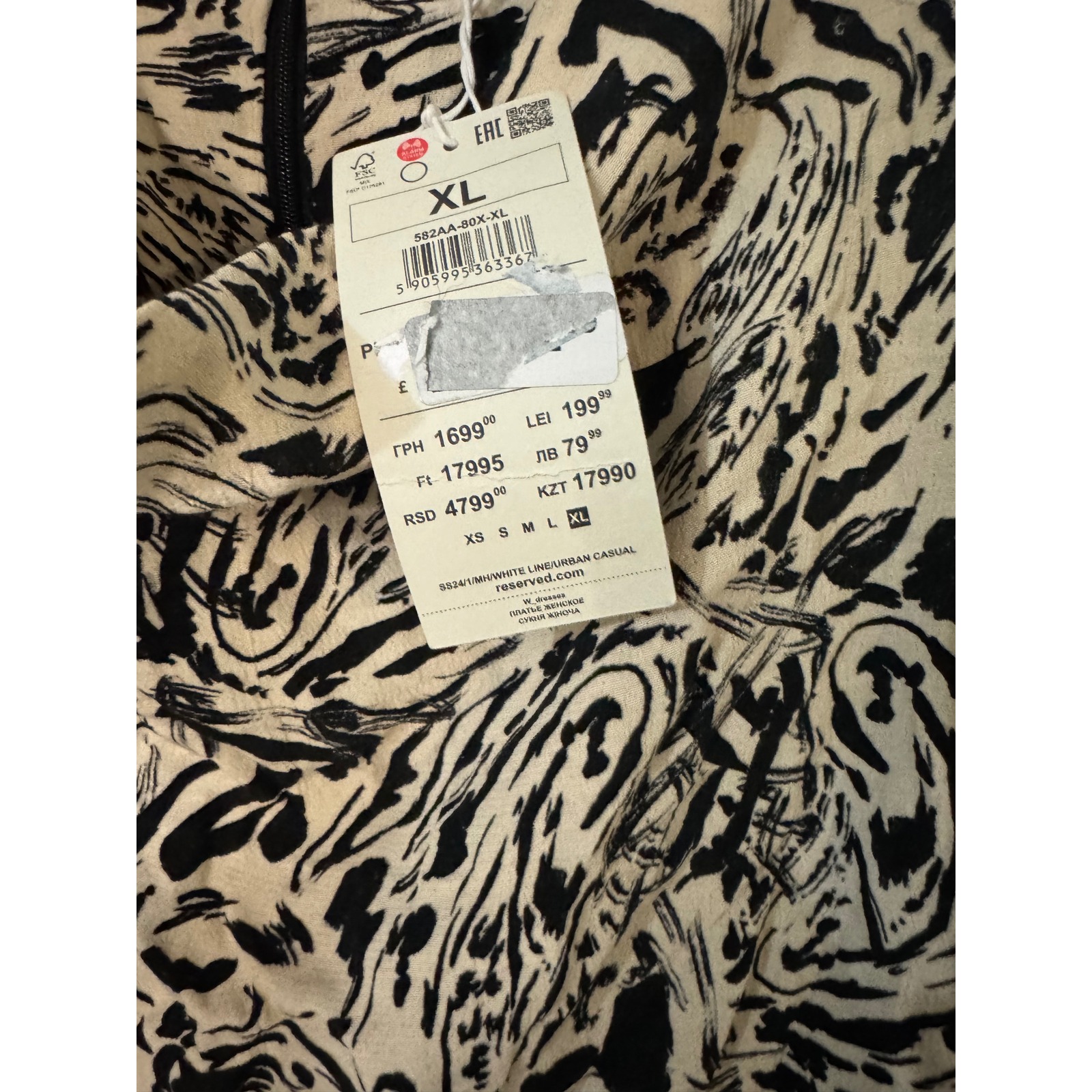 Reserved Nwt Xl Ruched Mock Neck Animal Print Long Sleeve Mini Dress Black — image 2 of 8